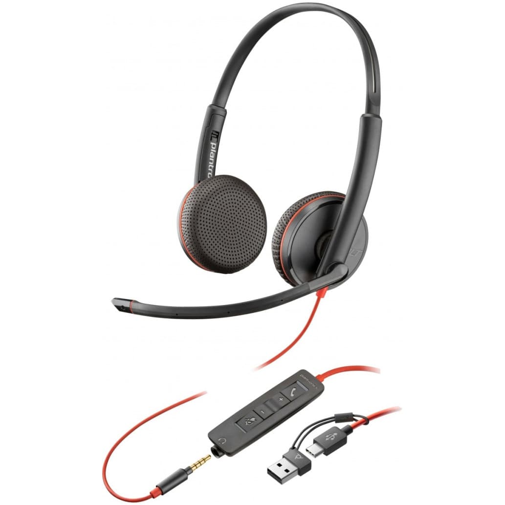 Slualke Poly naglavne z USB-C/USB-A/3,5mm Blackwire 3225 črne